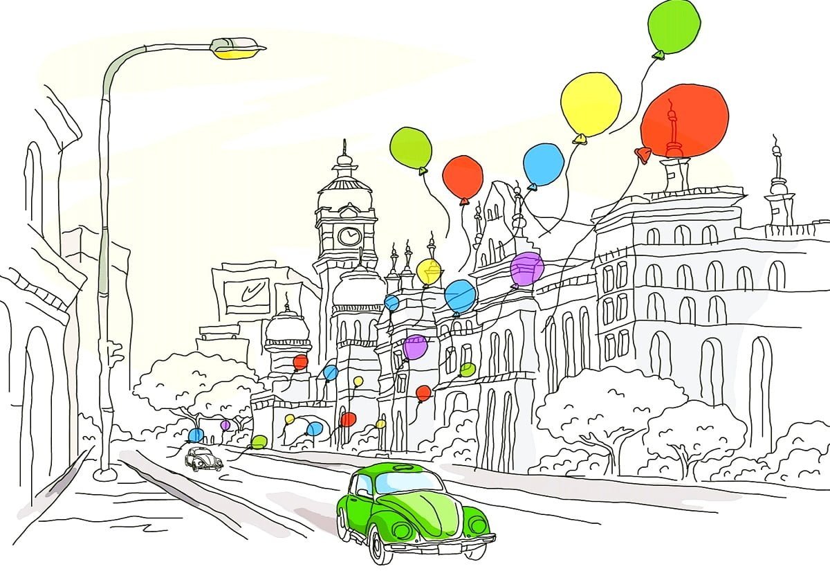 Раскраска улицы города для детей