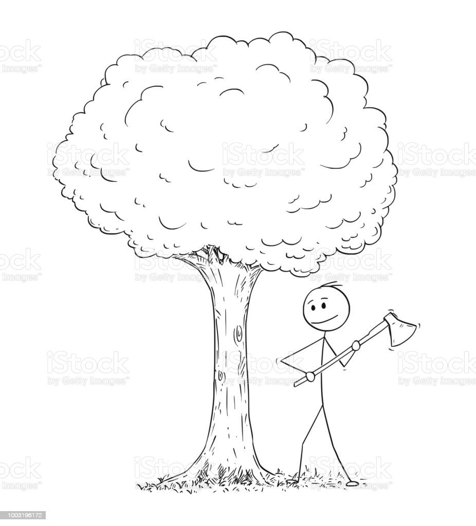 Рисунок человек вырубает деревья