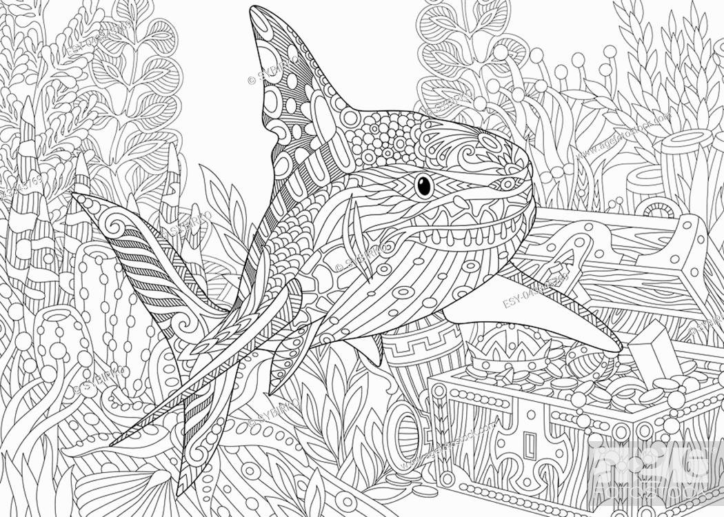 Раскраска антистресс акула