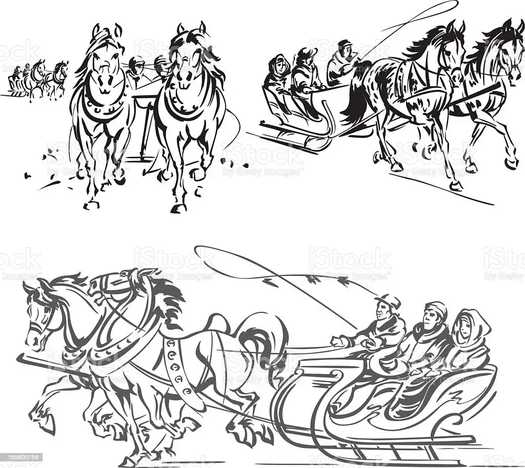 Раскраска лошадка с санями