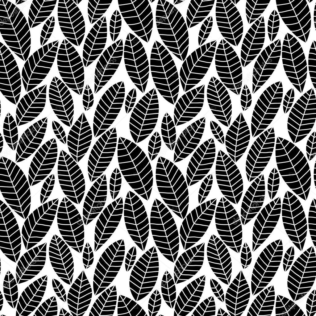 Паттерн листья черно белый