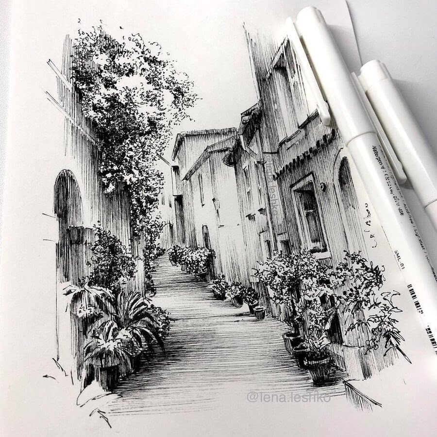 Рисунок улица современного города легкий