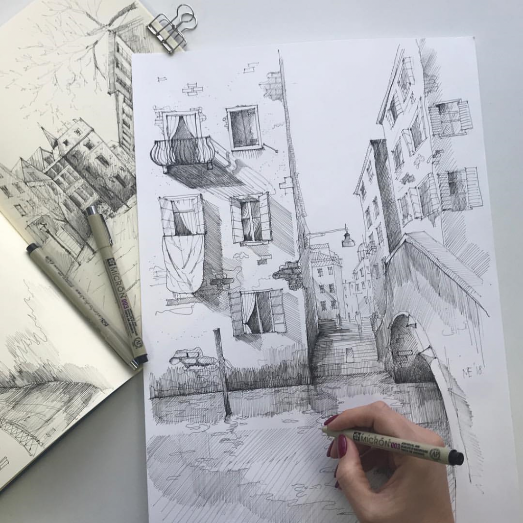 Урбан скетчинг акварель