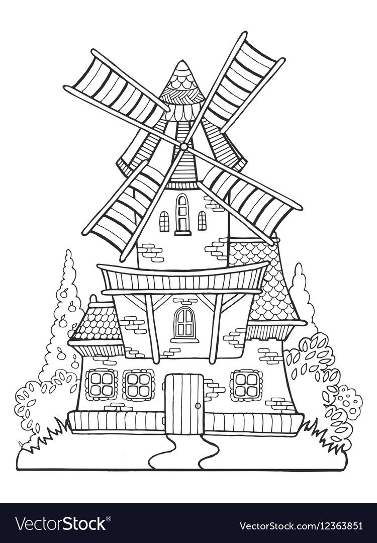 Водяная мельница раскраска