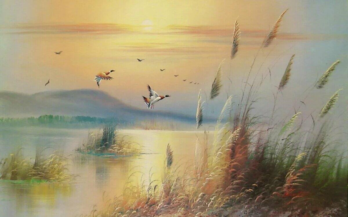 Раннее утро акварель