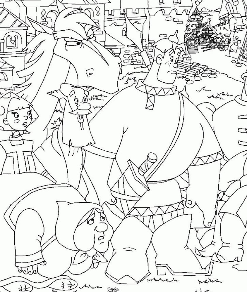 Раскраски три богатыря Колыван