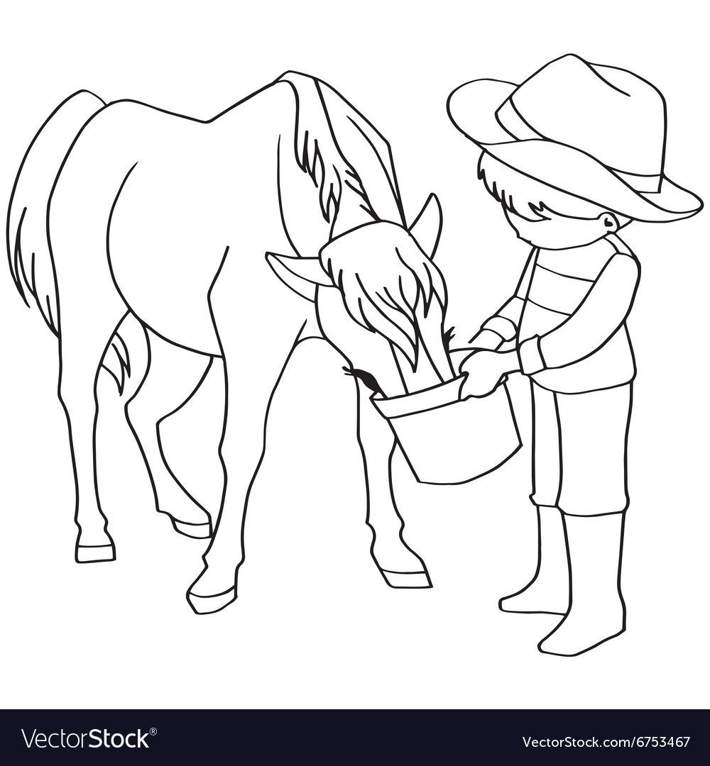 Раскраска лошадь с конюхом