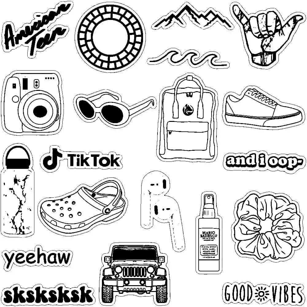 Черно белые наклейки для распечатки Эстетика