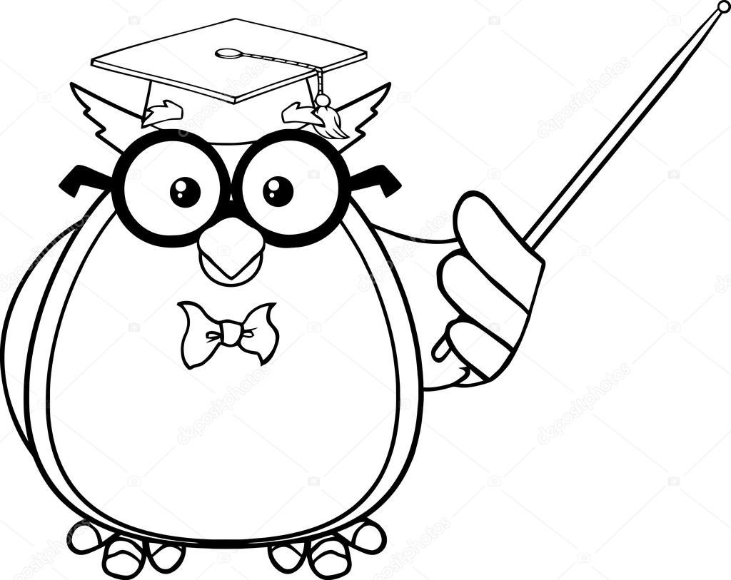 Сова с указкой раскраска