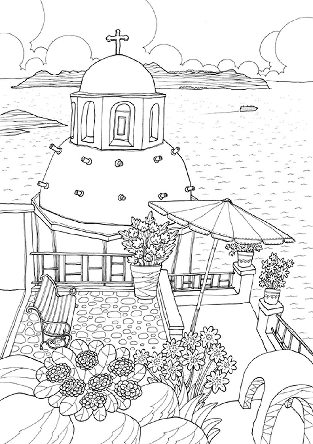 Древнегреческий пейзаж раскраска