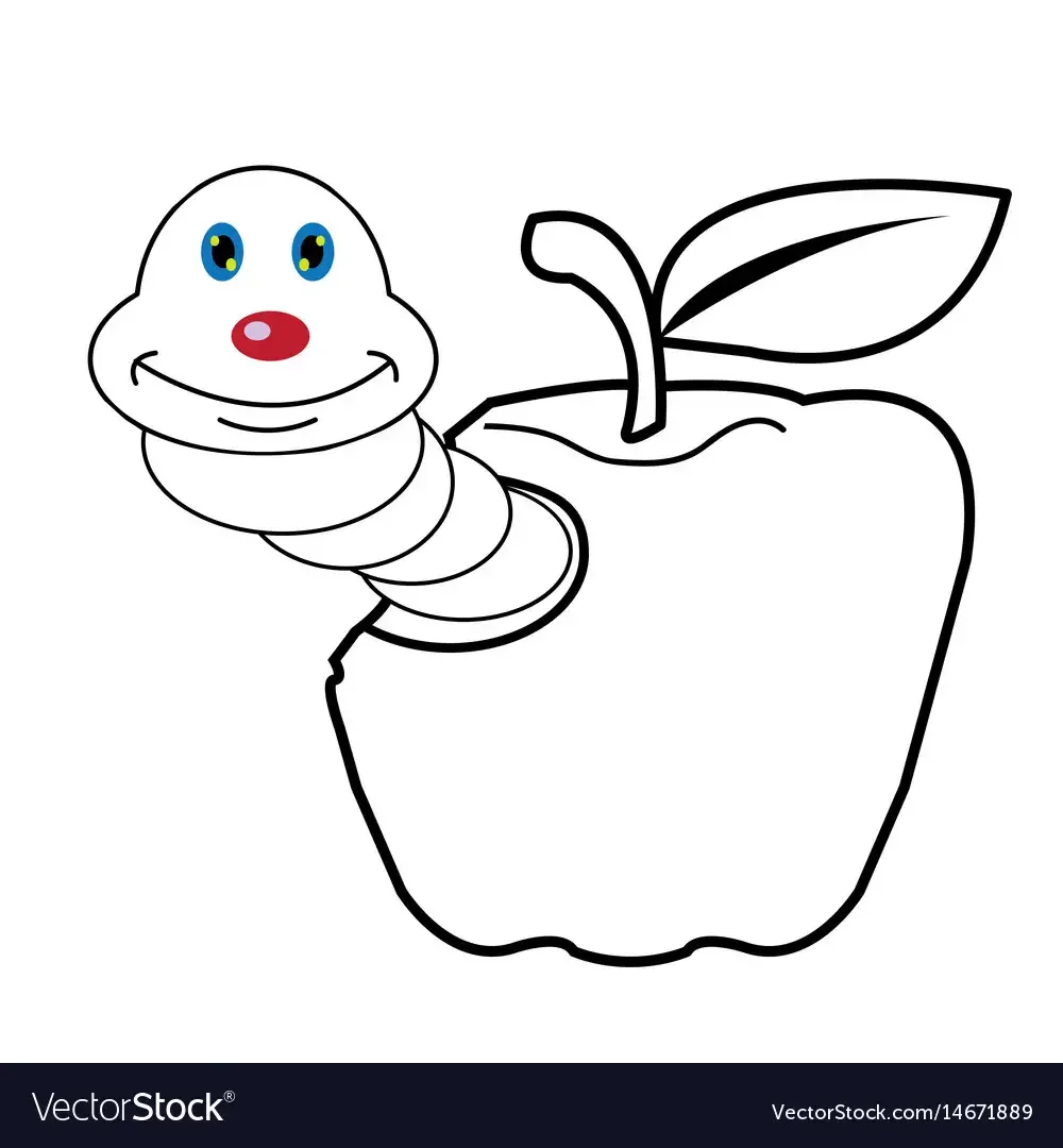 Яблоко с червяком раскраска