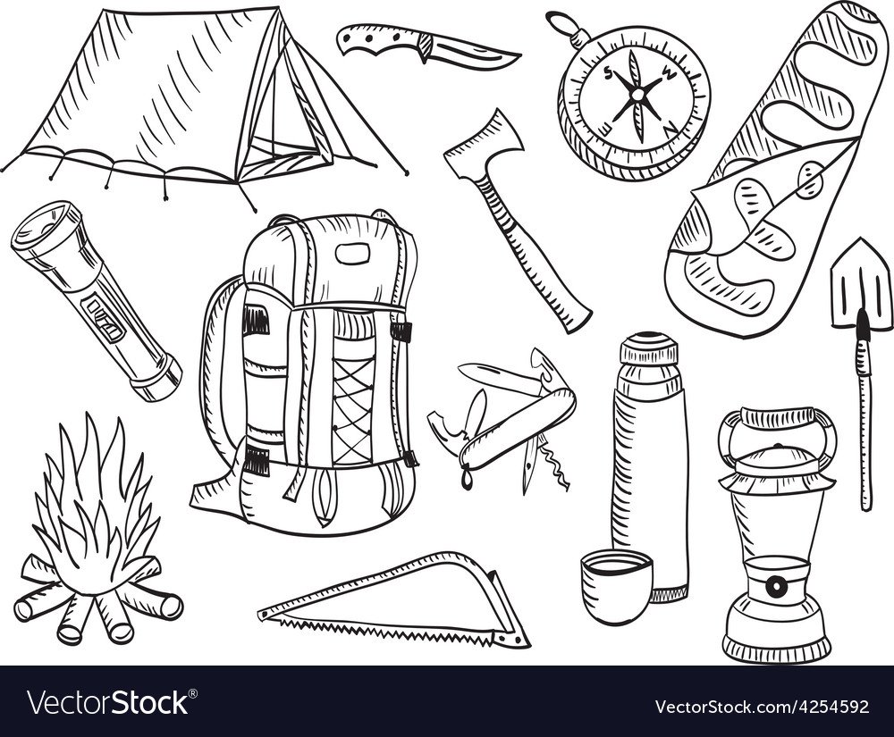 Раскраска туристические принадлежности