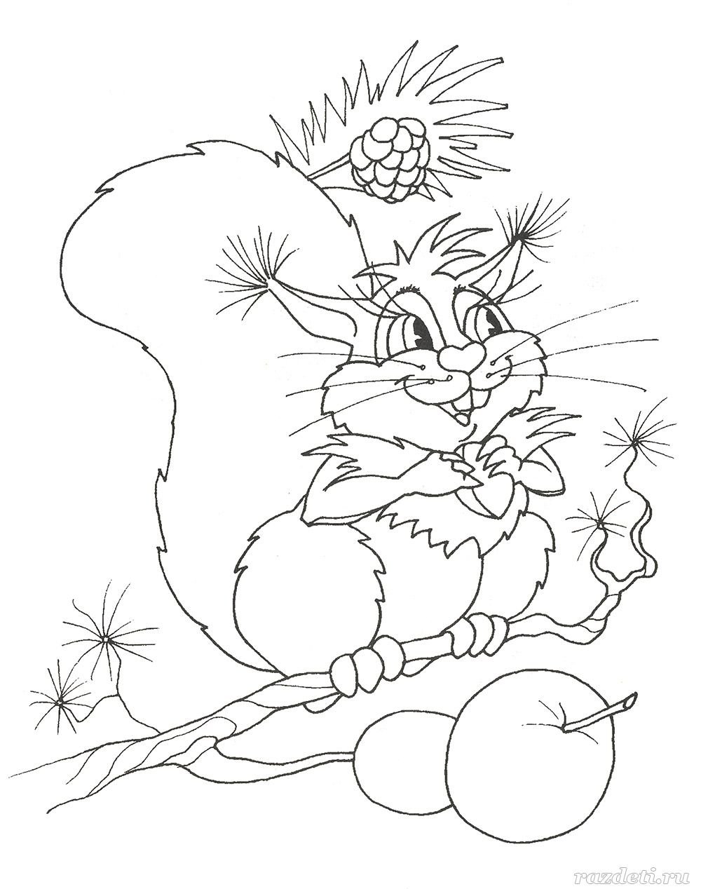 Белочка с корзинкой раскраска