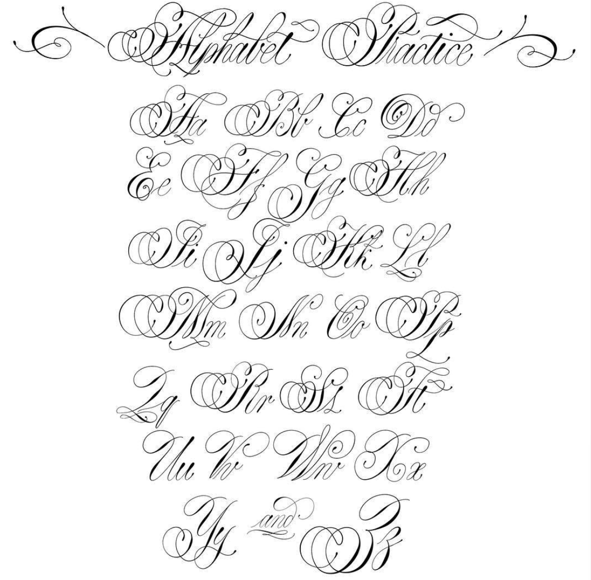 Каллиграфия копперплейт алфавит
