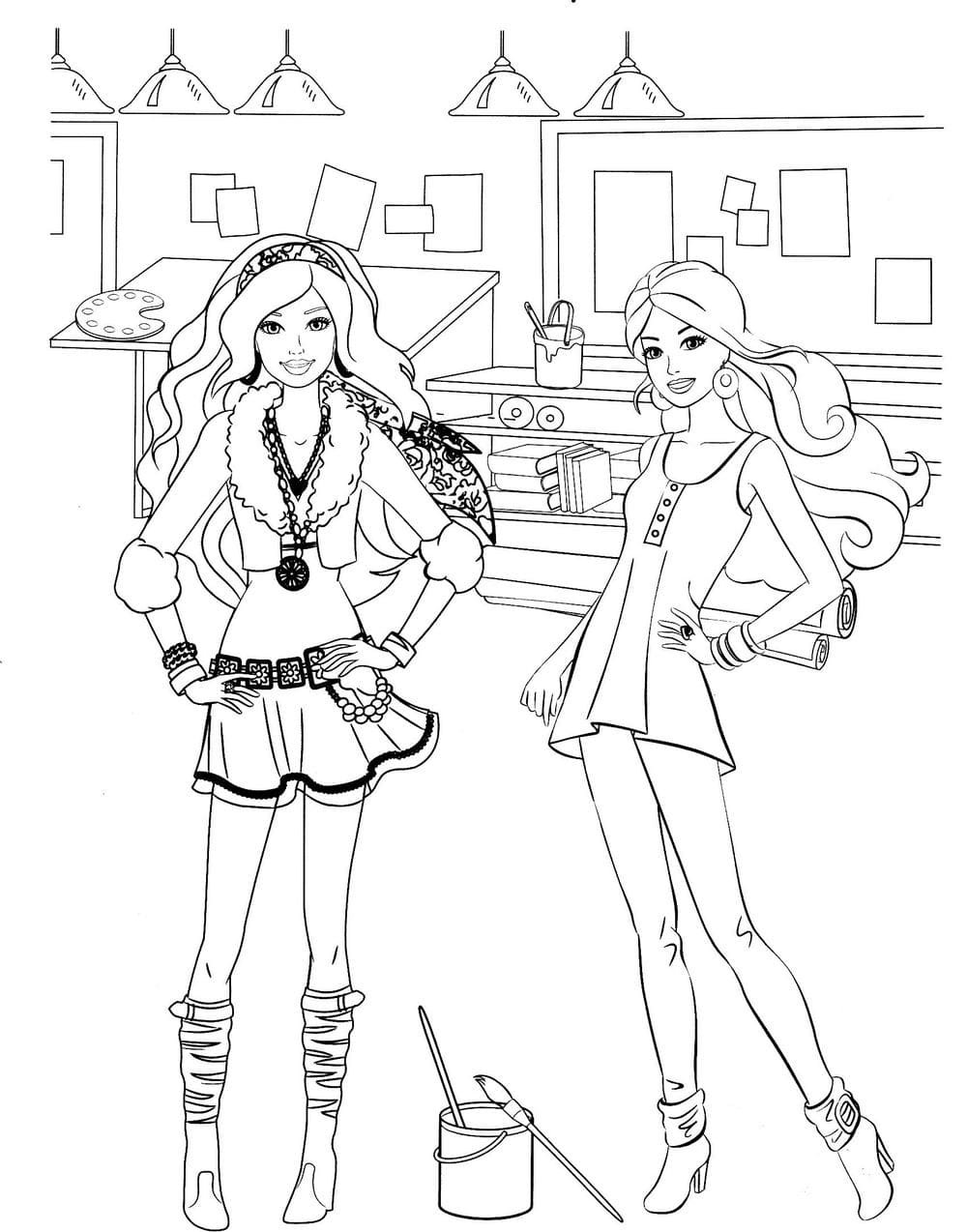 Раскраски для девочек домики Барби