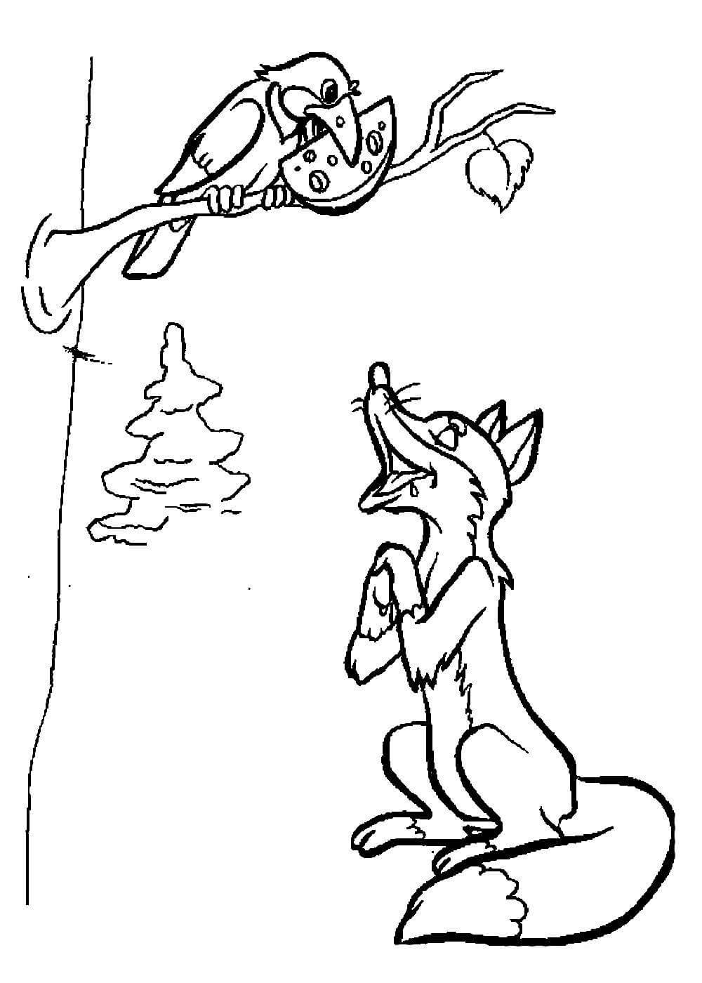 Раскраска по басне Крылова ворона и лисица