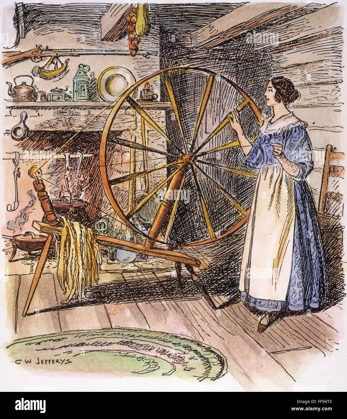 Раскраска девушка с прялкой