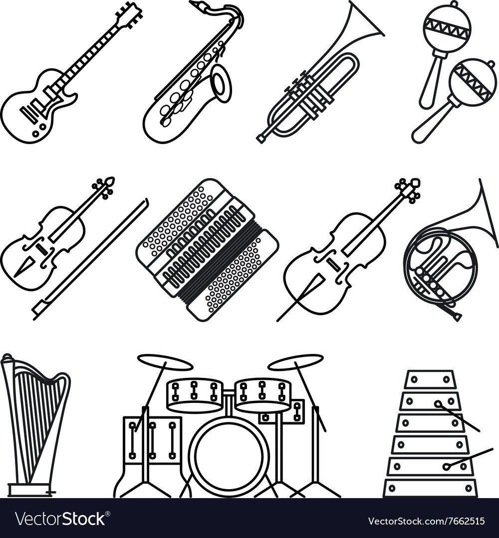 Музыкальные инструменты раскраска
