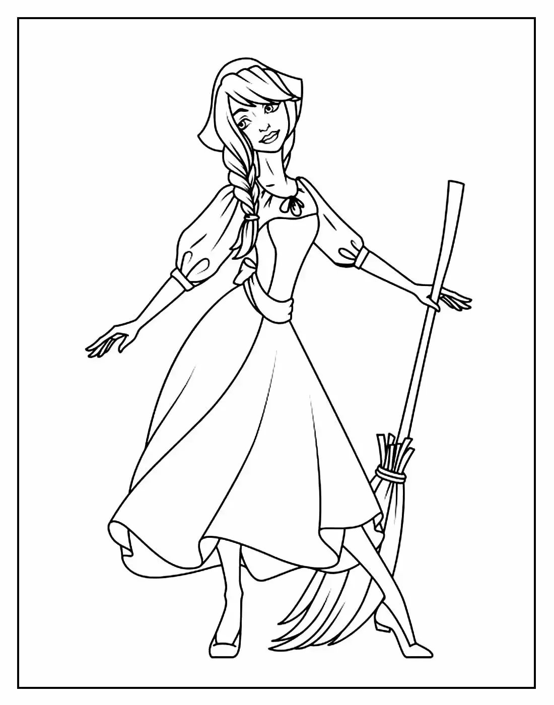 Золушка с метлой раскраска