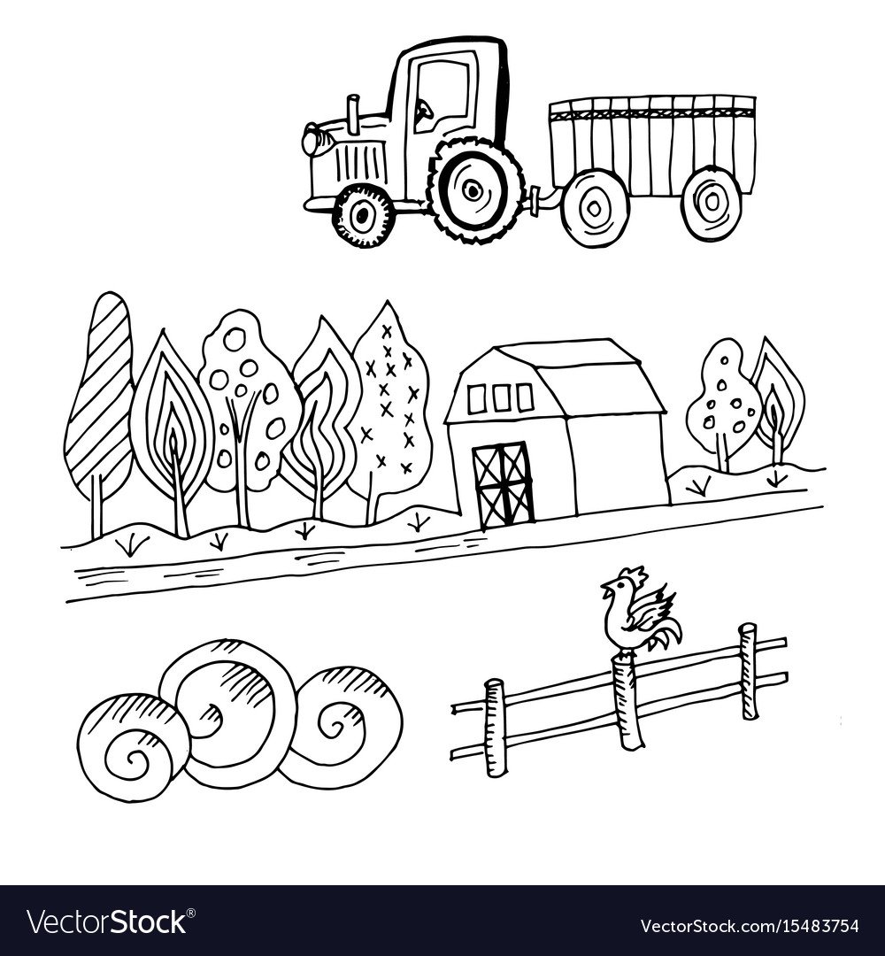 Мельница трактор сарай вектор