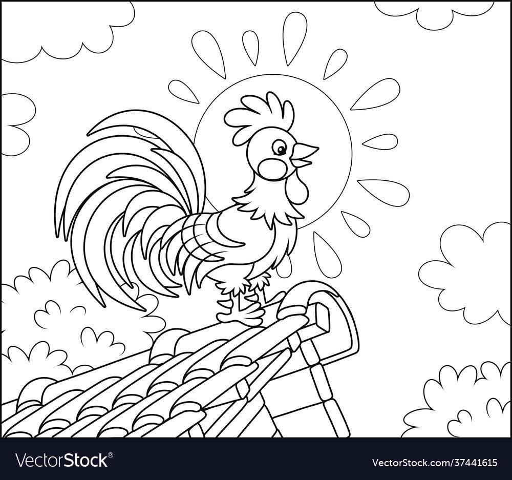 Раскраска петушок на заборчике