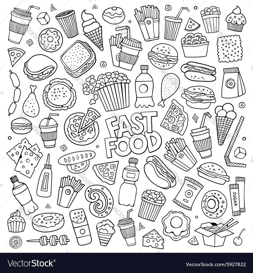 Еда для распечатки черно белая