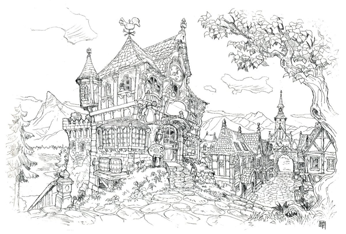 Осенний пейзаж раскраска