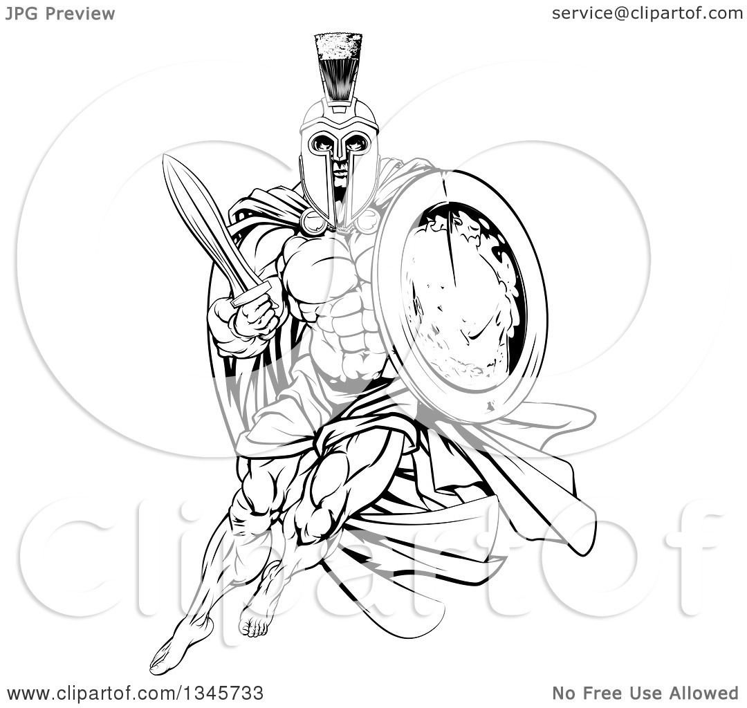 Спартанец с копьем рисунок