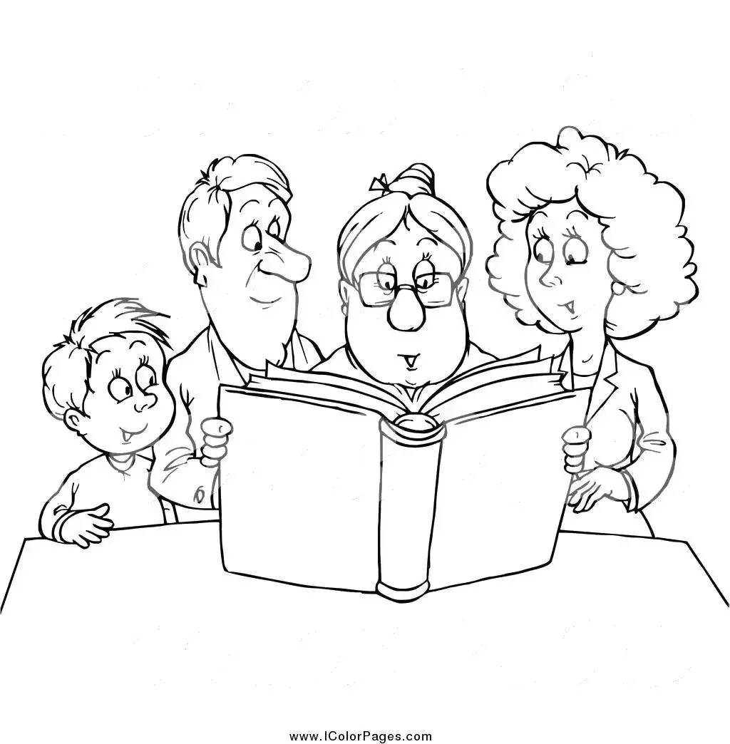 Раскраска семейное чтение