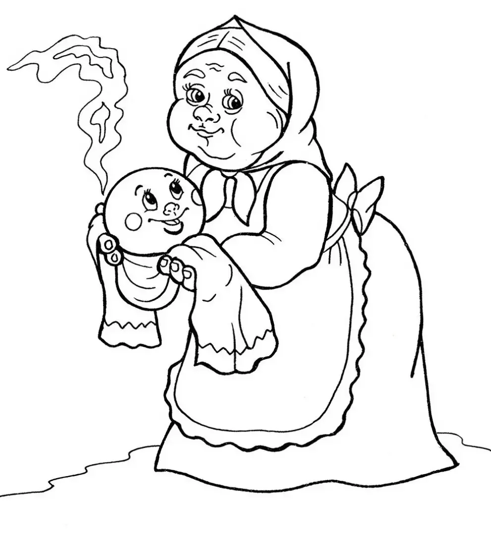 Раскраски для детей Колобок с бабушкой