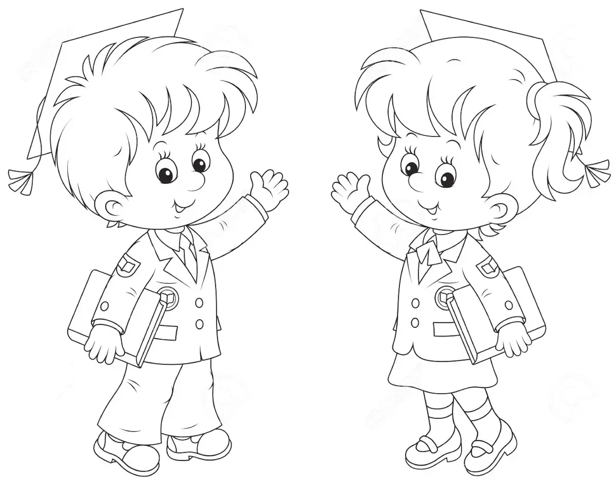 Мальчик и девочка с рюкзаками раскраски