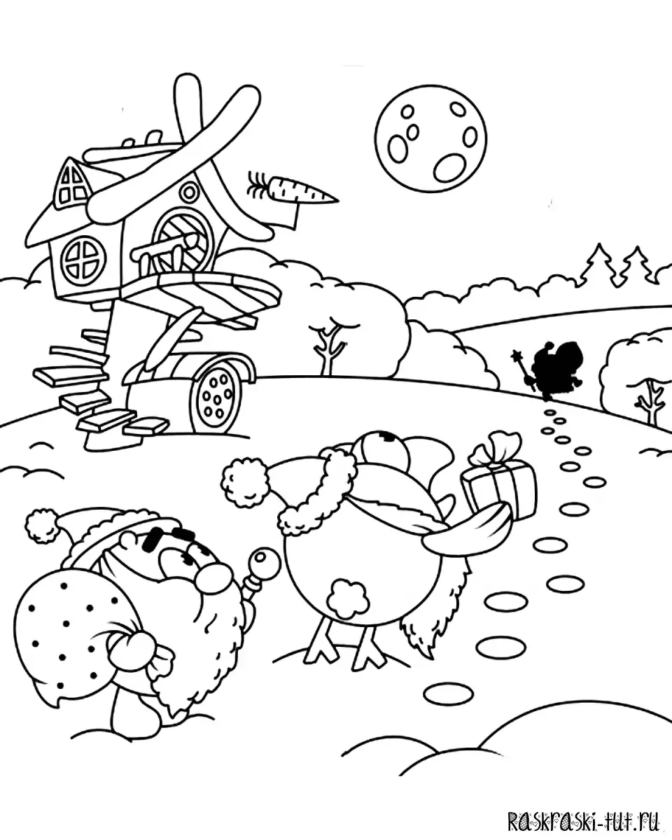 Раскраски для детей Смешарики и правильное питанием