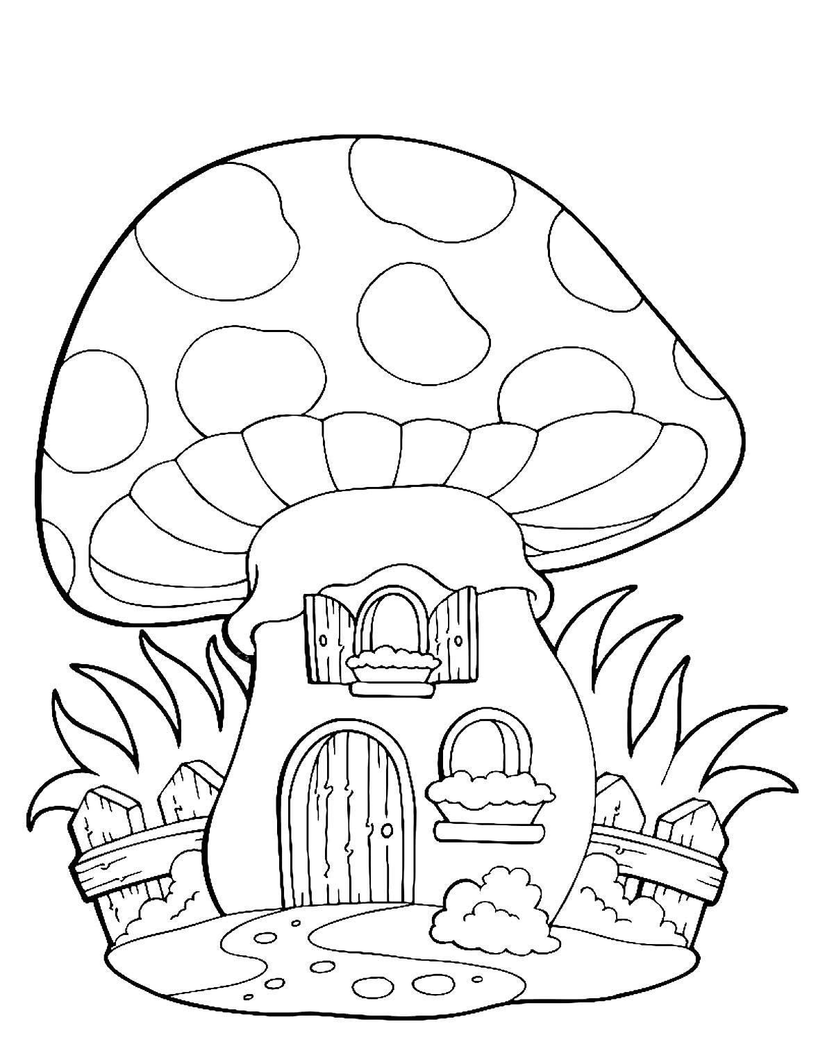 Домик грибочек раскраска для малышей