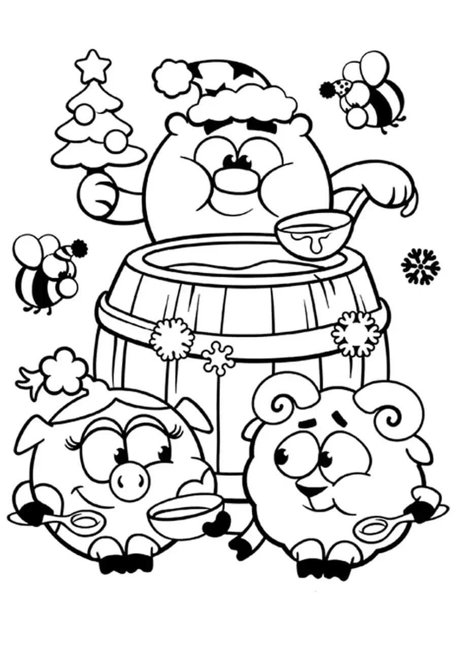 Новогодние Смешарики раскраска