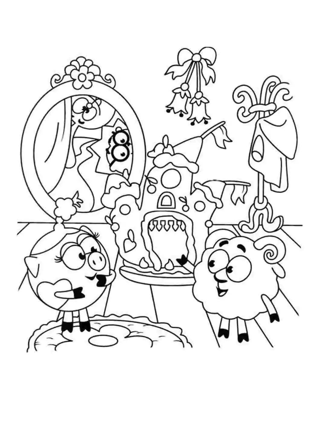 Раскраска Смешарики Нюша и Бараш