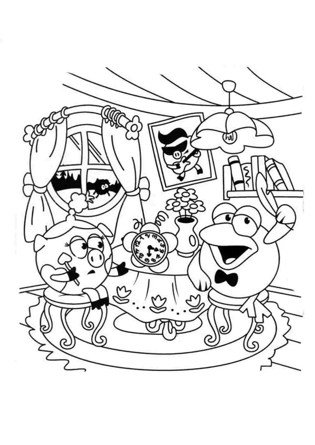 Раскраски Смешарики сложные