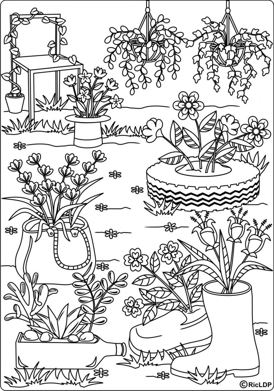 Клумба с цветами раскраска