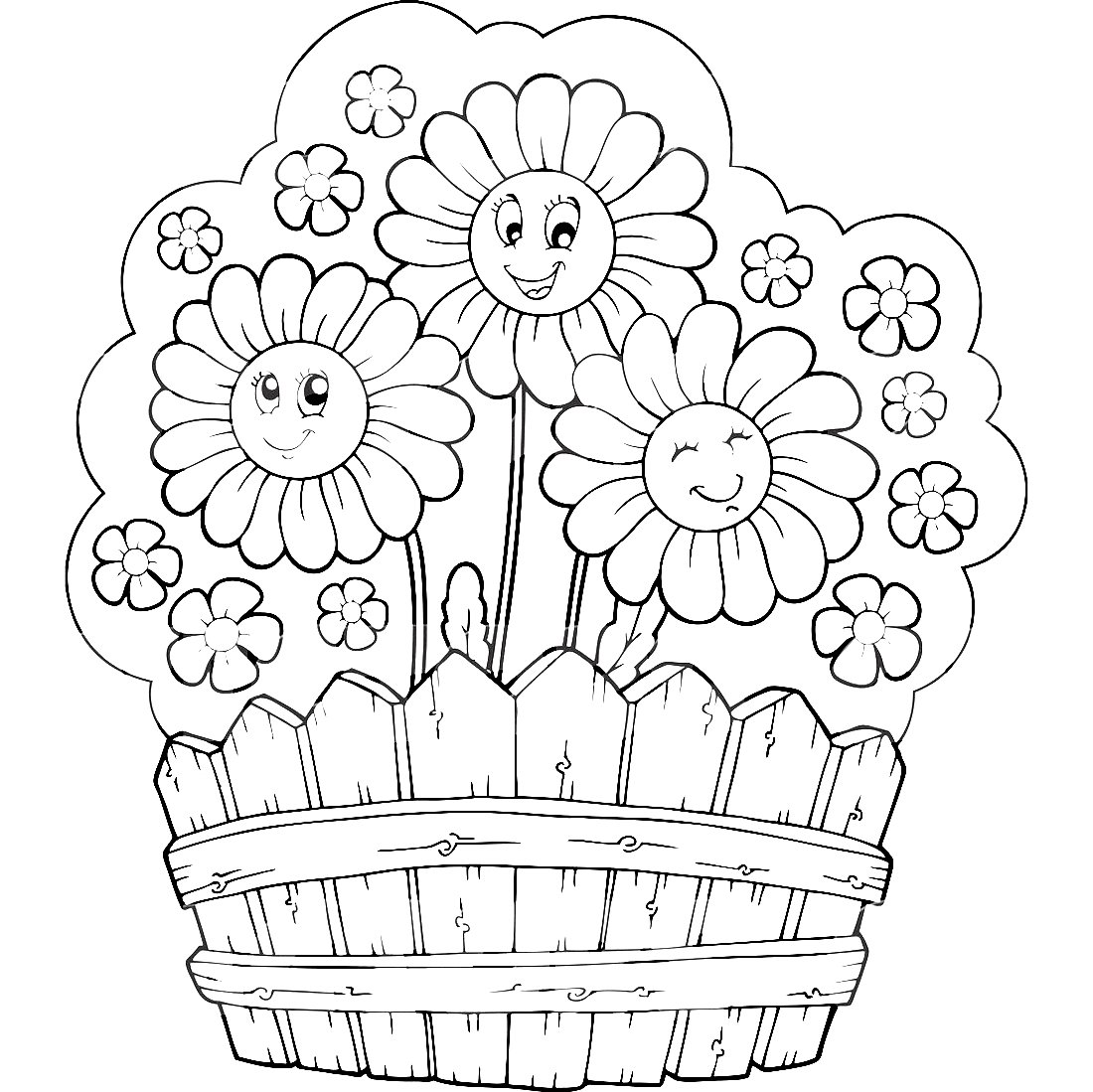 Раскраска корзина с цветами