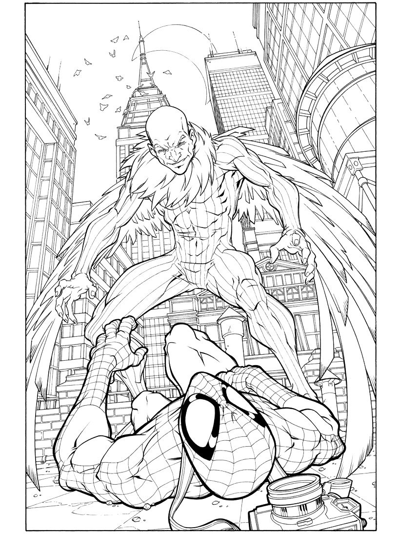 Раскраска человек паук и герои Марвел