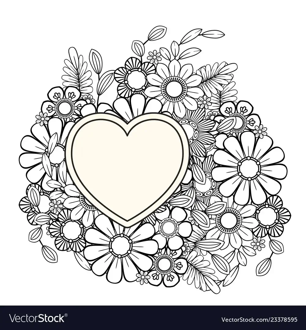 Разукрашки для девочек цветочки для сердечко