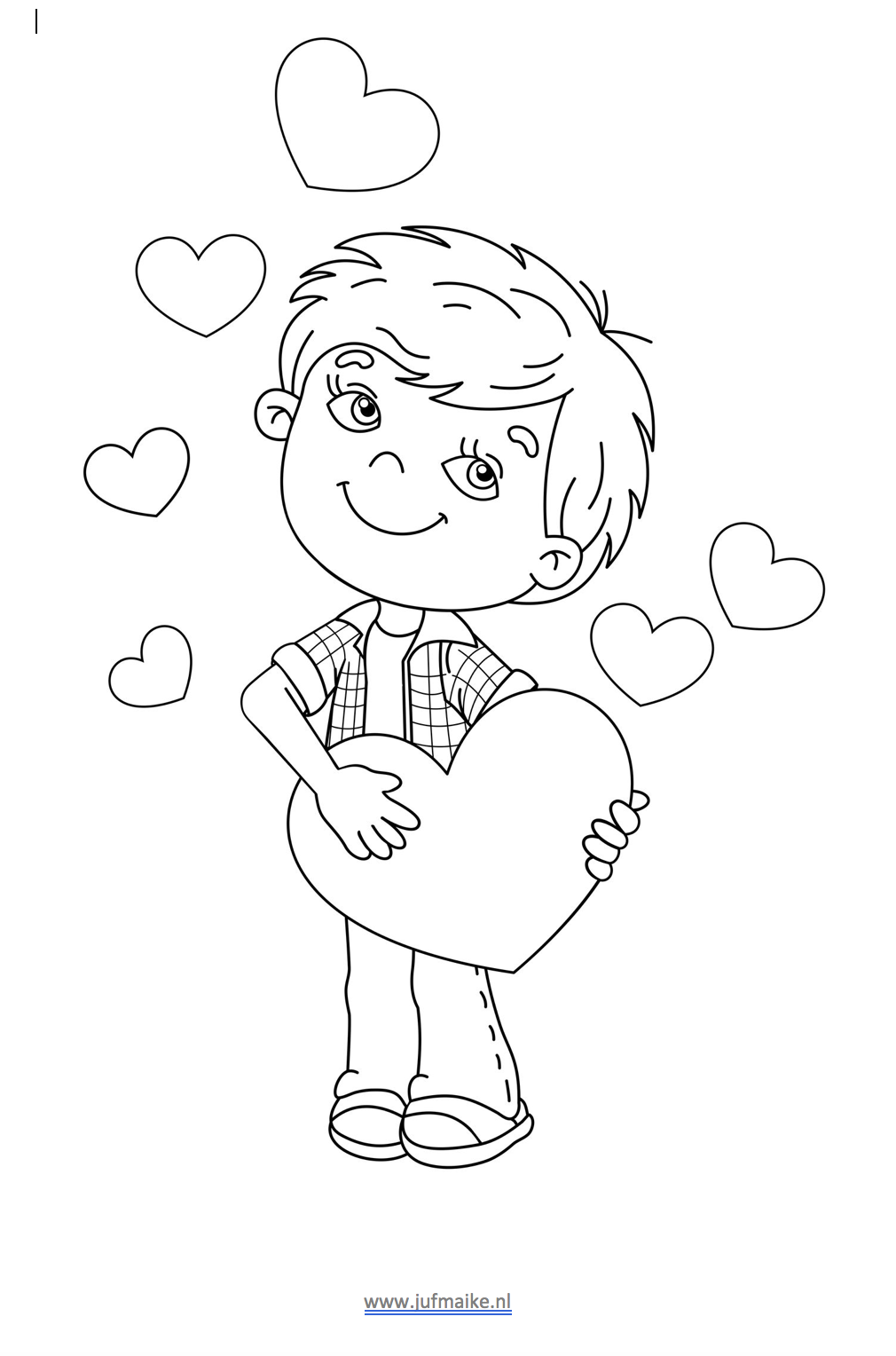Мальчик с сердечком раскраска