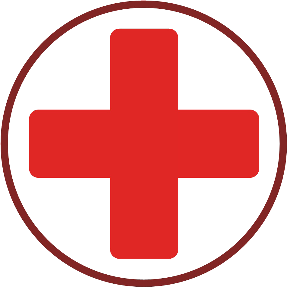 Красный крест в квадрате на белом фоне