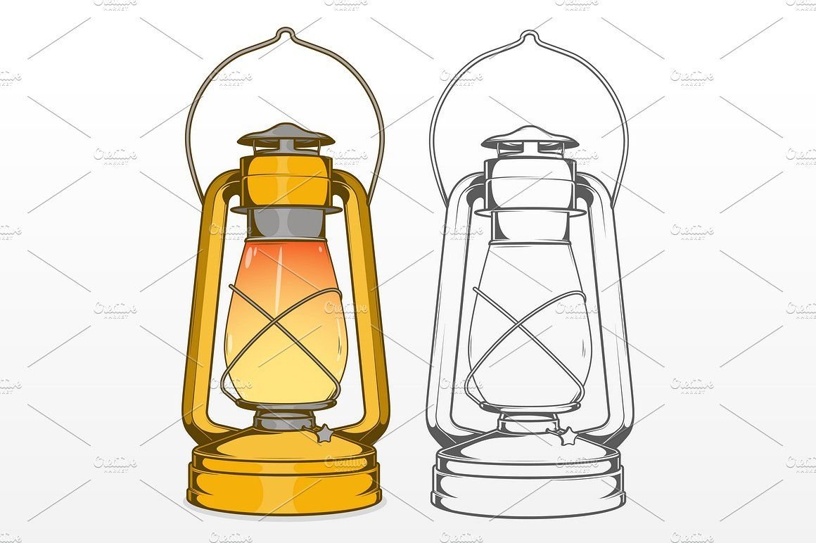 Раскраска керосиновая лампа для детей