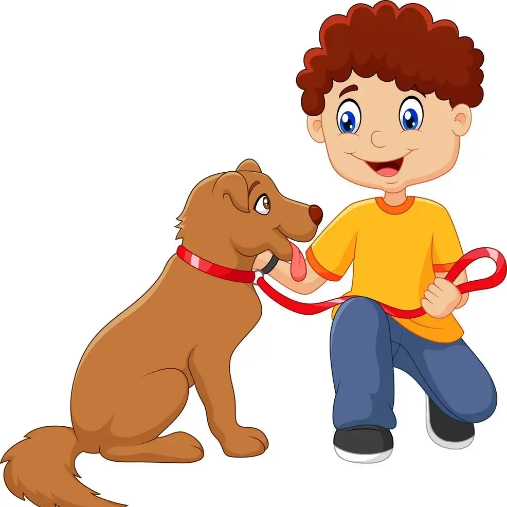 Мальчик с собакой вектор