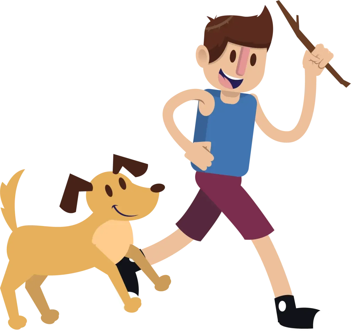 Мальчик играет с собакой