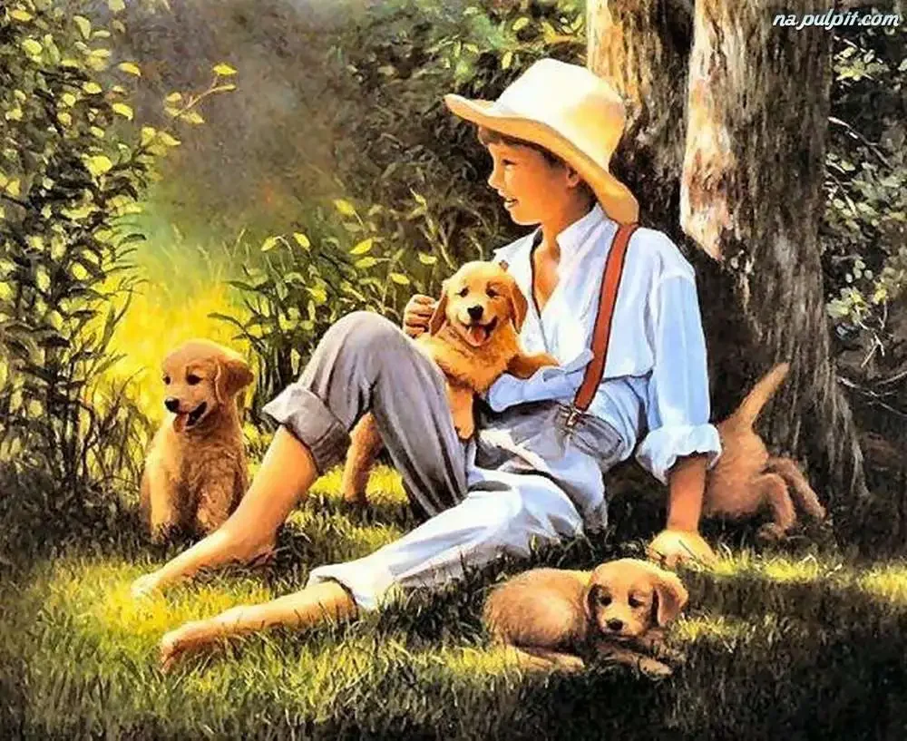 Мальчик с собакой описание. Художник Джим Дэйли (Jim Daly). Донна Грин картины. Мальчик с собакой.