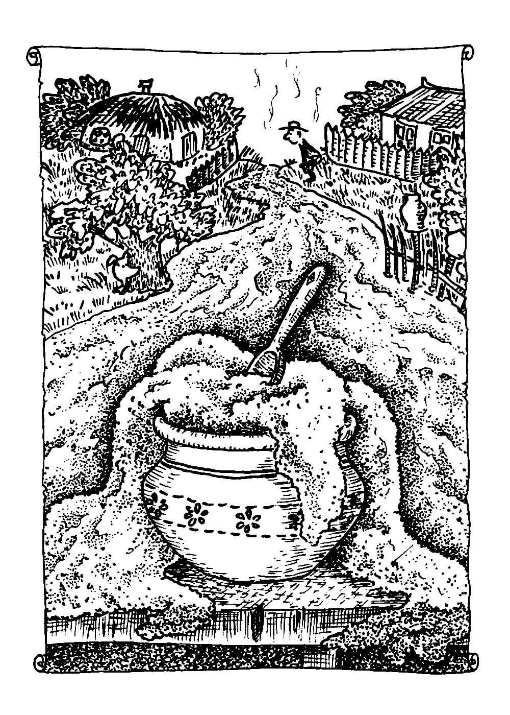 Горшок каши братья Гримм раскраска