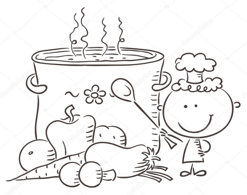 Кастрюля с овощами раскраска для детей