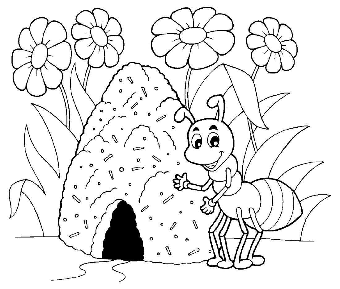 Раскраска Муравейник с муравьями