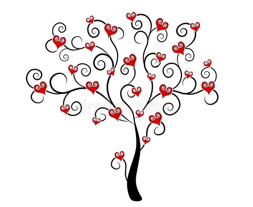 Дерево с сердечками рисунок для детей легко